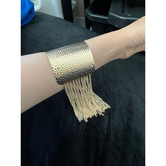 Statement gold cuff fringe bracelet wide armor costume chunky big wedding - Picture 7 of 9